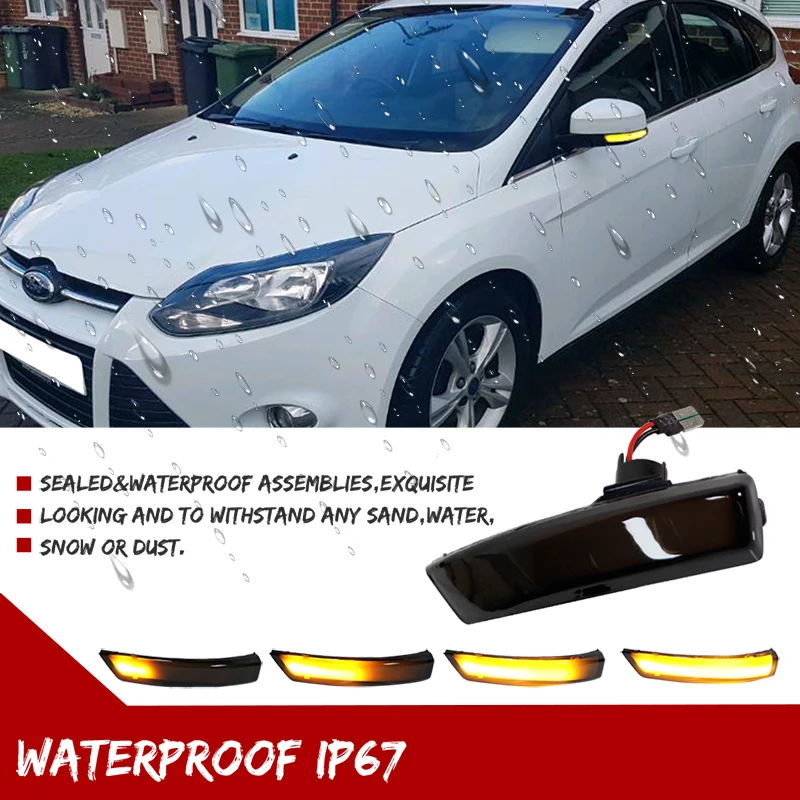 Автомобильные передние зеркала заднего вида, янтарные светодиодные динамические мигающие указатели поворота для Ford Fusion Focus Mk2 Mk3 Mk4 12V