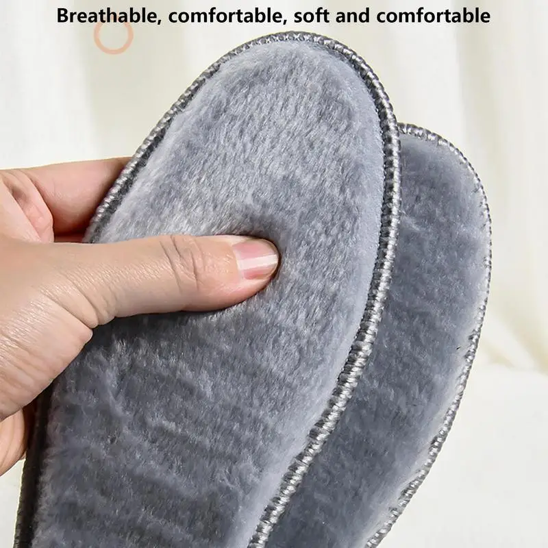 Winter Shoe Insoles Boot Insert Thermal Warm Insole With Long Plush Wool Felt Bottom Washable & Wear-Resistant For Winter Men