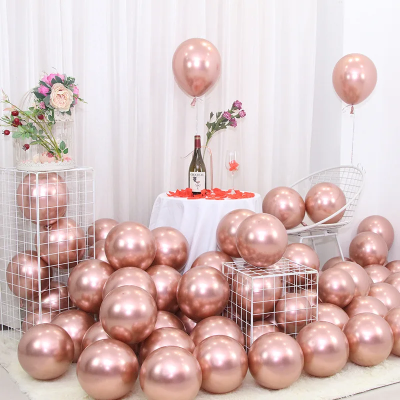 20pcs 10 inch champagne gold metal and 10pcs 12 inch rose gold glitter balloons for birthday and wedding party decorations