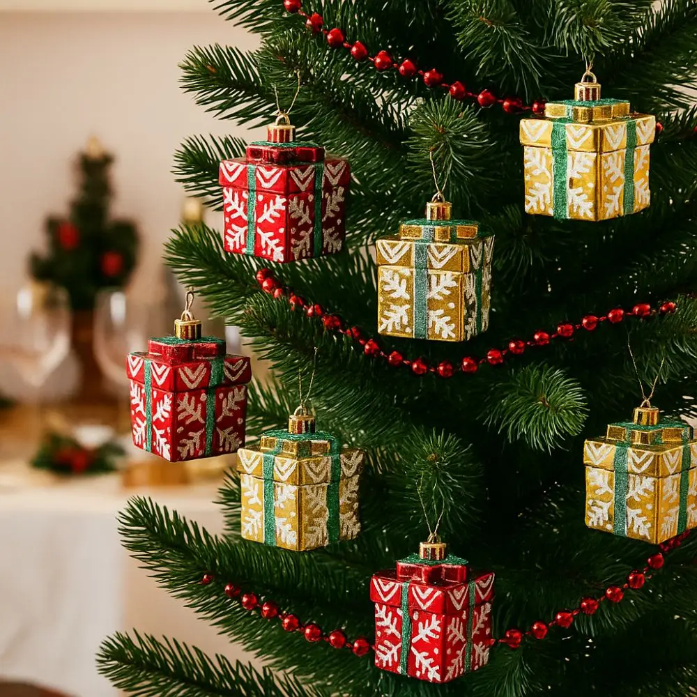 

Creative Colorful Christmas Gift Box Pendant Shiny Plastic Xmas Tree Pendant Mini Shatterproof Merry Christmas Decor Home Decor