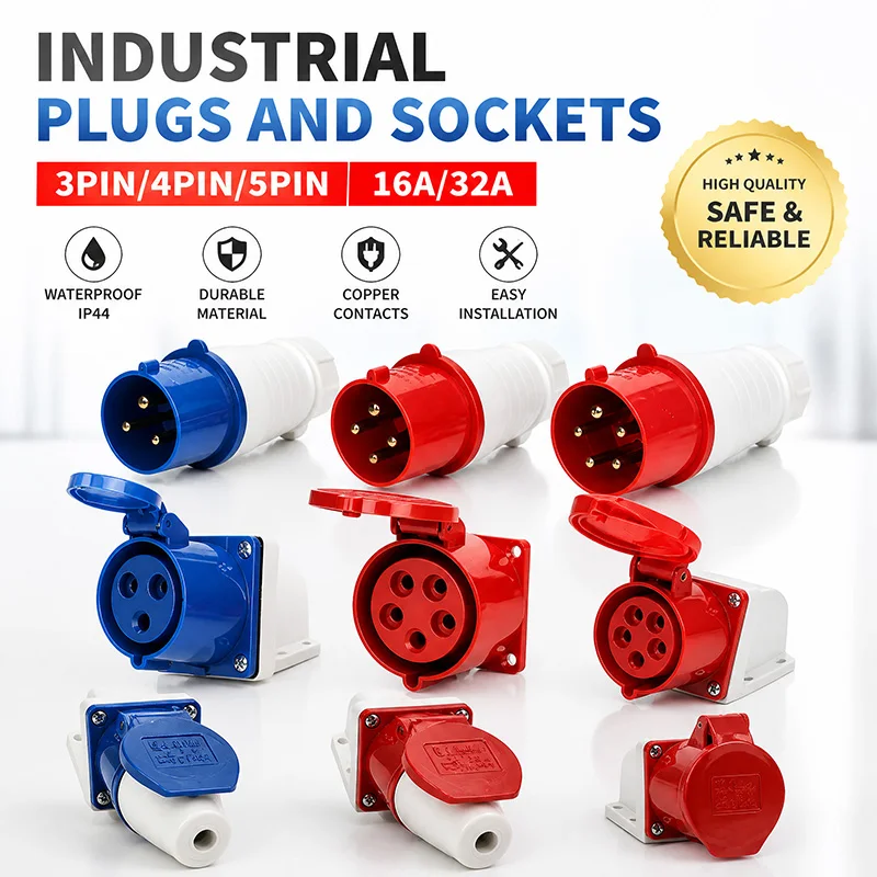 IP44 Industrial Electrical Plug Socket 16A 32A 3 4 5 Pin Waterproof Male Female Connector Power Plug Industrial Socket Plug Set