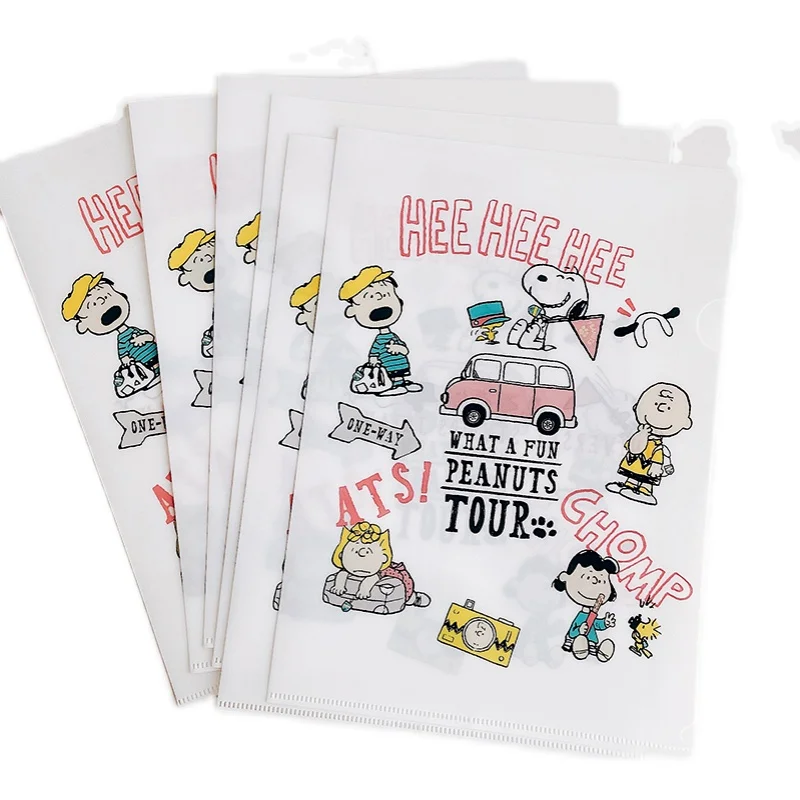 Snoopy carpeta en forma de L de Anime Kawaii para estudiantes, papel de prueba A4, almacenamiento de archivos, papelería, organizador de presentación, bolsa de almacenamiento de regalos