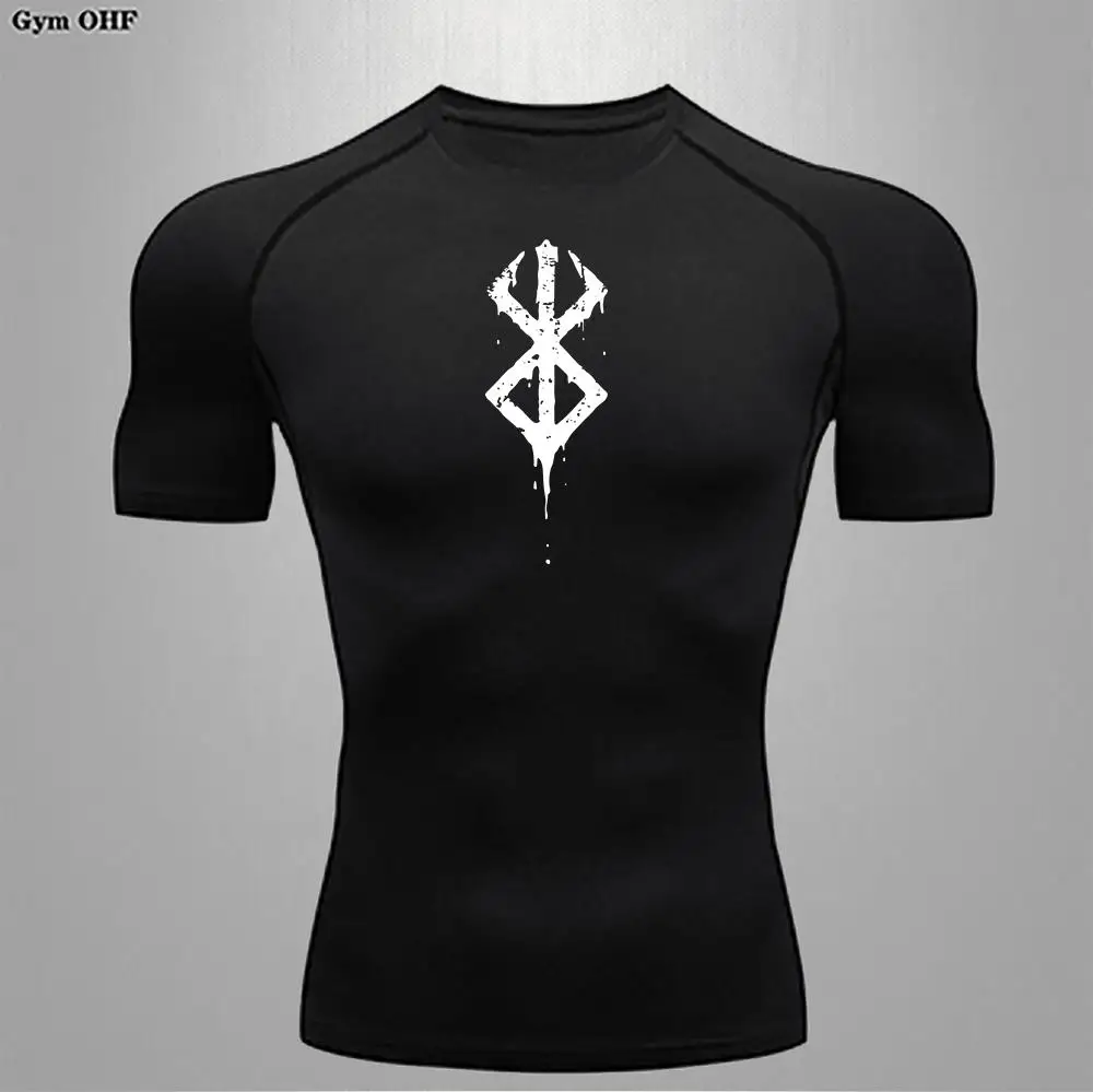 Compression Shirt Men Running Quick Dry Gym Jogging Sports Shirts Rashguard Tops Short Sleeve T-Shirt Anime Berserk-Summer