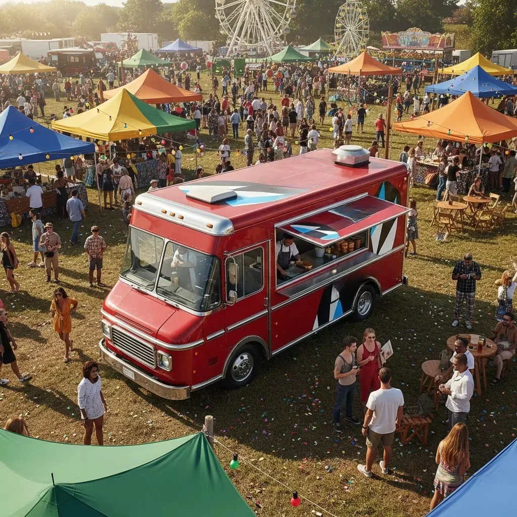 High-quality red mobile kitchen food truck, fully equipped commercial food truck, suitable for outdoor street fast food barbecue