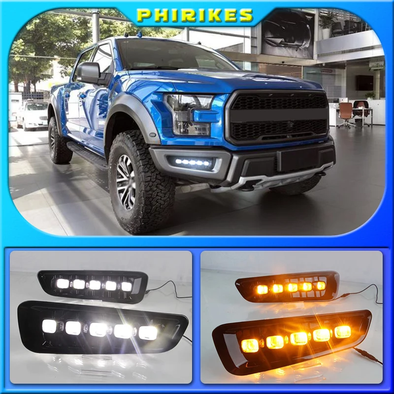 

For ford F150 Raptor SVT Led DRL Turn Signal Lights For Ford Raptor 16-19 Car Refit White Daytime Running Light Yellow fog lamp