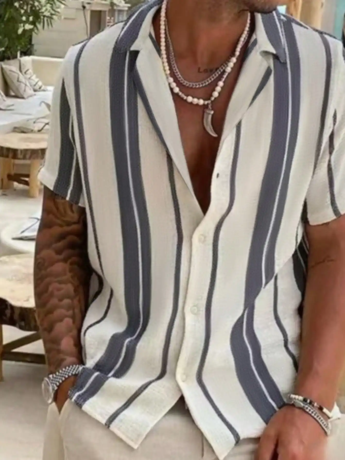 

Men's Striped Short Sleeve Button-Down Shirt for Summer Casual Wear