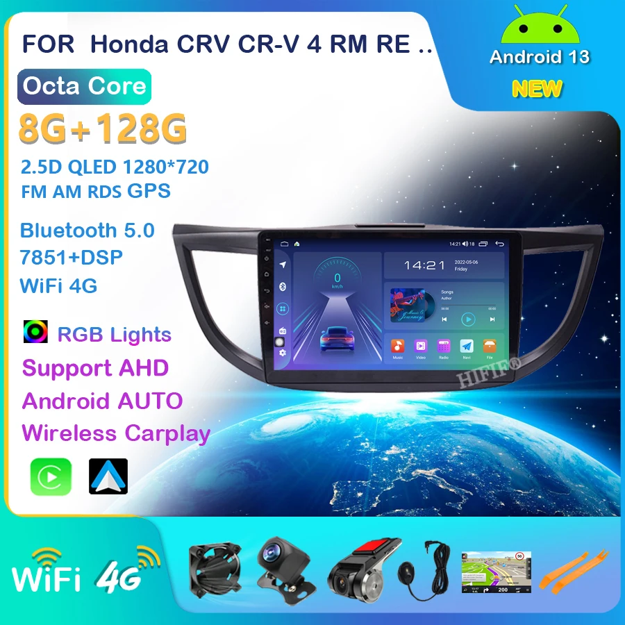 

For Honda CRV CR-V 4 RM RE 2011 - 2018 6+128GB Android 13 No DVD Car Video Player Radio Multimedia GPS Navigation CARPLAY