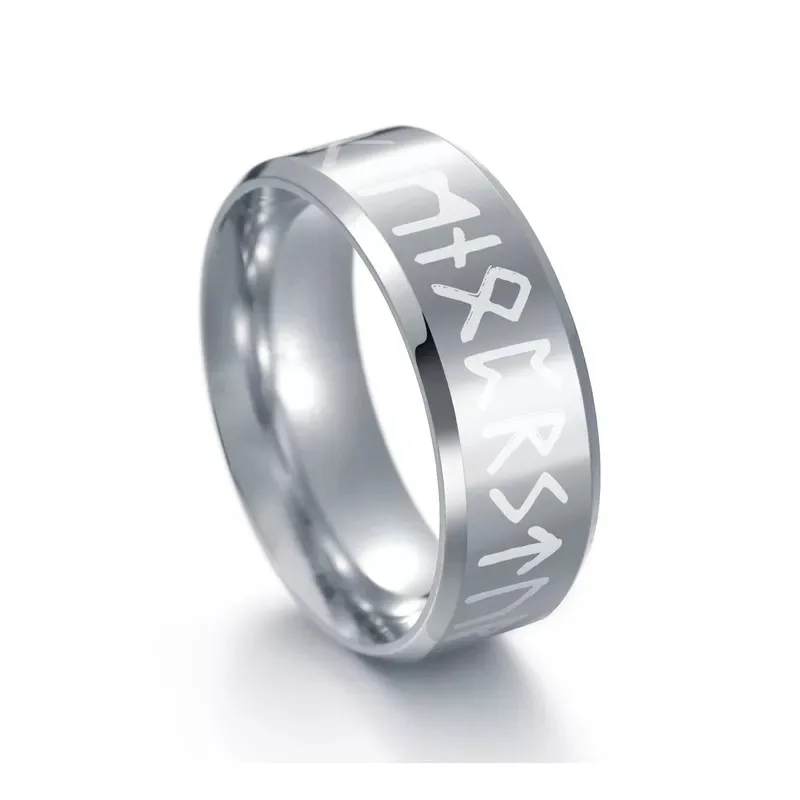 Men Ring Stainless Steel Fashion Style MEN Double Letter Rune Words Odin Norse Amulet RETRO Rings Charm Jewelry Accessoires Gift