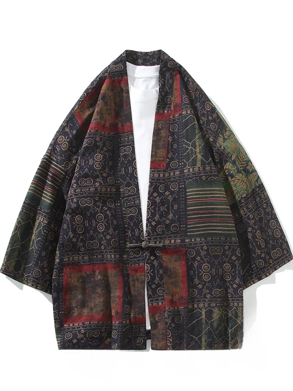 

Мужской кардиган в стиле ретро с этническим принтом, свободный крой, длинный рукав, весенне-летняя повседневная куртка-ханьфу/даосская роба