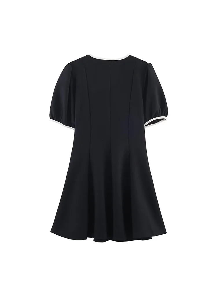 HH المرأة الربيع الصيف جديد التباين اللون القوس مزين فستان قصير الحلو قصير تاريخ الحفلات المألوف تنوعا فستان بفتحة عنق على شكل v