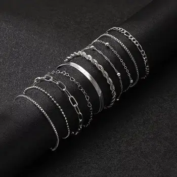 Módní plochý hadový řetízek, náramek ve tvaru krabice, kreativní řetízek ve tvaru srdce, kroucený řetízek, skládaný náramek, sada dámských denních šperků 6 nejlepší prodej náramek 18 kg - №5