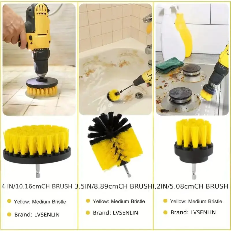 7-Piece Drill Brush Attachment Set Multi-Purpose Cleaning Tool Kit with Extension Pole for Floor & Automotive Use image 5