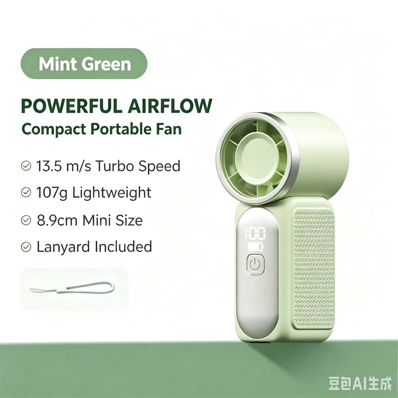 2026 Mini Handheld Fan - Portable Turbo Fan with 100 Wind Speed, 1200mAh & Type-C, - Cooling Blower，Travel,R Cooling Device