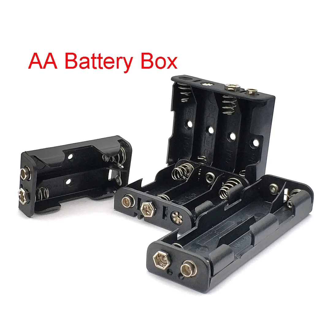 AA Battery Holder 3V 6V 9V 12V for 2X 4X 6X 8X AA Batteries Black Plastic Storage Box Case Dual Layers with 9V Connector