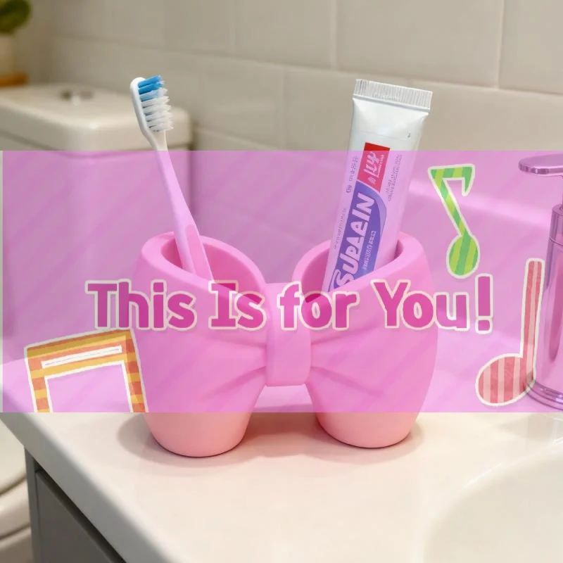 

【HMA】Creative Bow Pen And Toothbrush Holder | Plastic, Freestanding, Ideal For Bedroom And Bathroom Decor, Bathroom Accessories