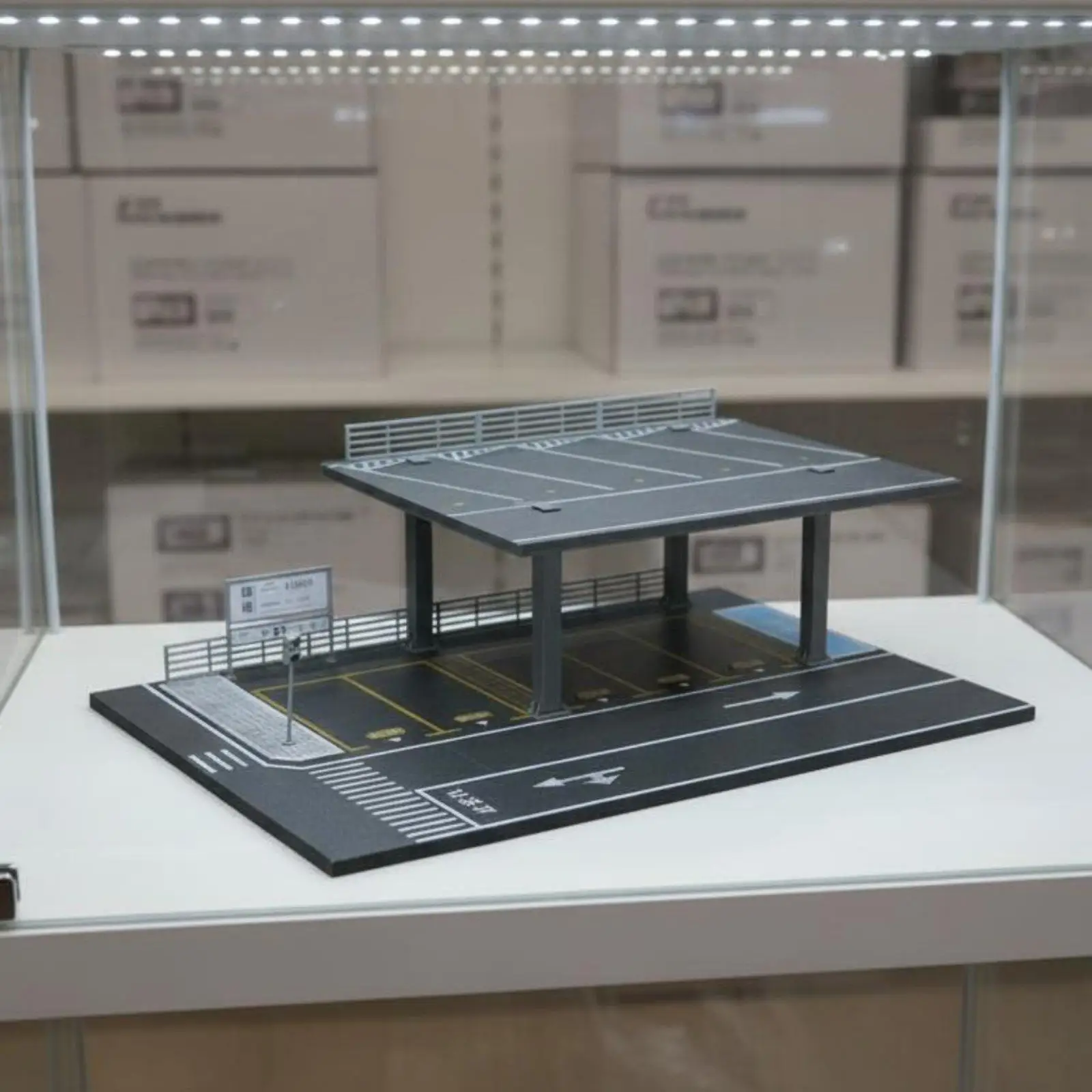 Parking Garage Diorama Kit with Two Level Scene for Miniature Cars and Professional Shelf Display