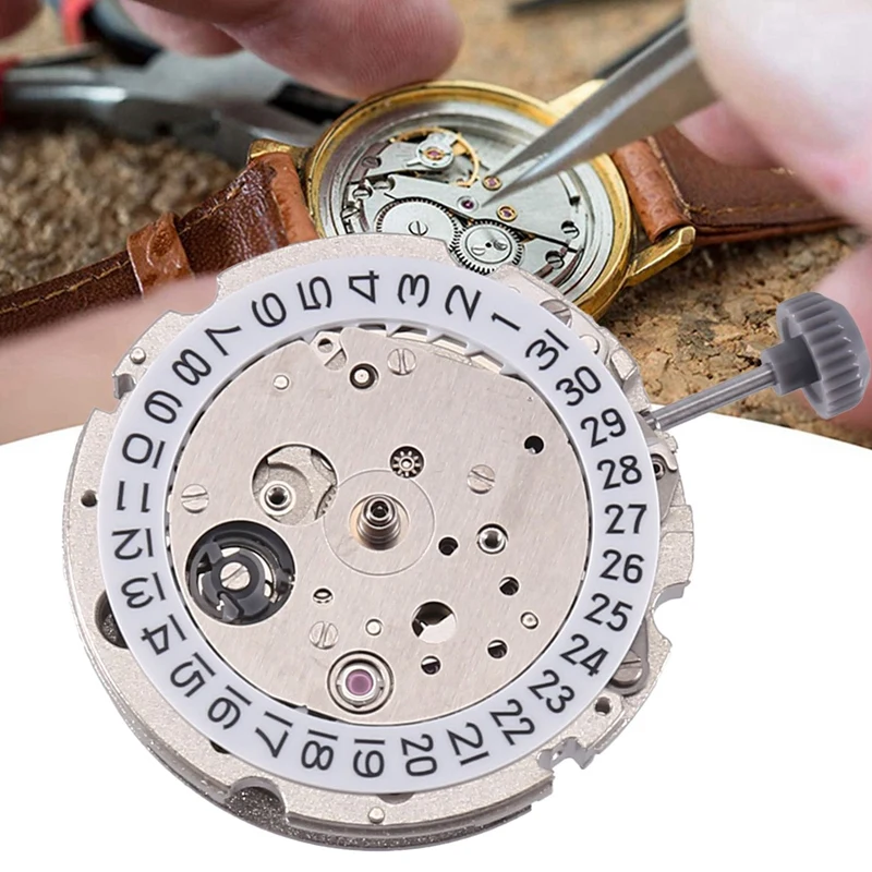 1 Piece 8215 Movement 21 Jewels Automatic Mechanical 3 O'clock High-Precision Movement 8215 Watch Movement Silver Metal