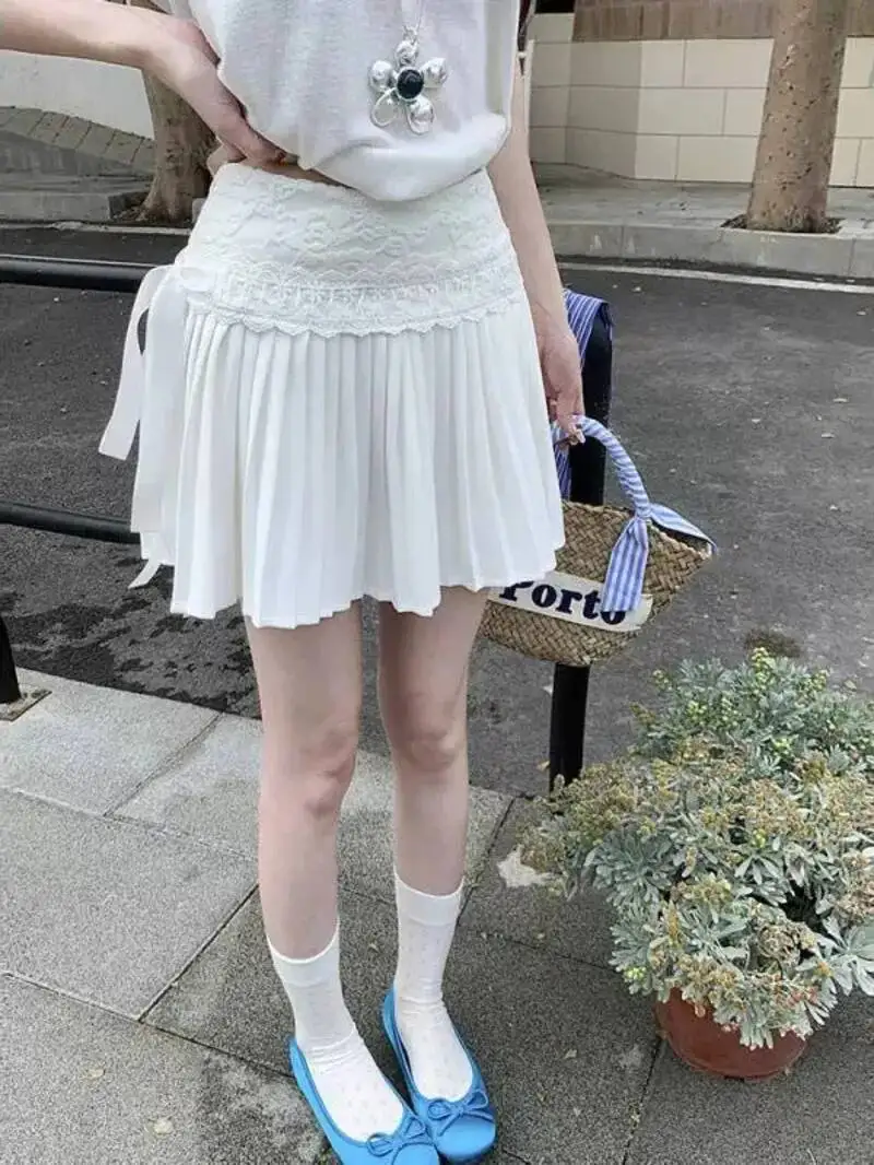 

2025 Summer New Pink Skirt for Women Y2k High Waist Bow Lace Up Skirts Fashion All-match Ruched A-line Faldas Mujer XXL8