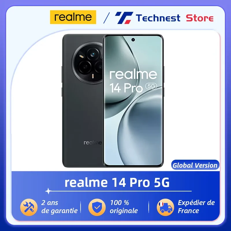 Version mondiale realme 14 Pro 5G Smartphone 50MP Sony IMX882 OIS Camera Dimensity 7300 Energy 120Hz Curved Vision Display IP69
