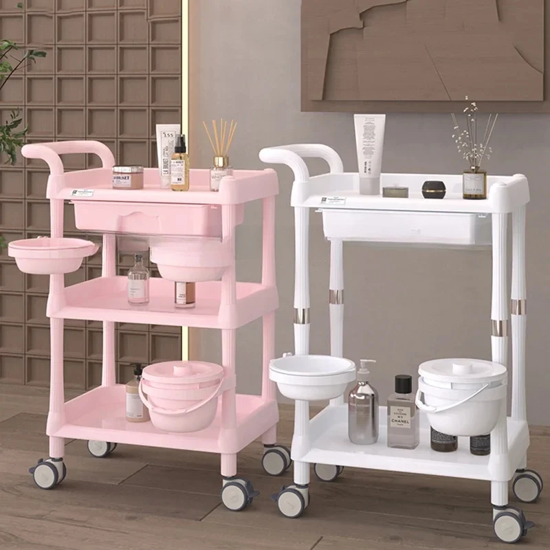 Carro de peluquería de almacenamiento rosa, carrito auxiliar multifunción estético para salón de belleza, Carrello Attrezzi, muebles de Spa MQ50TC