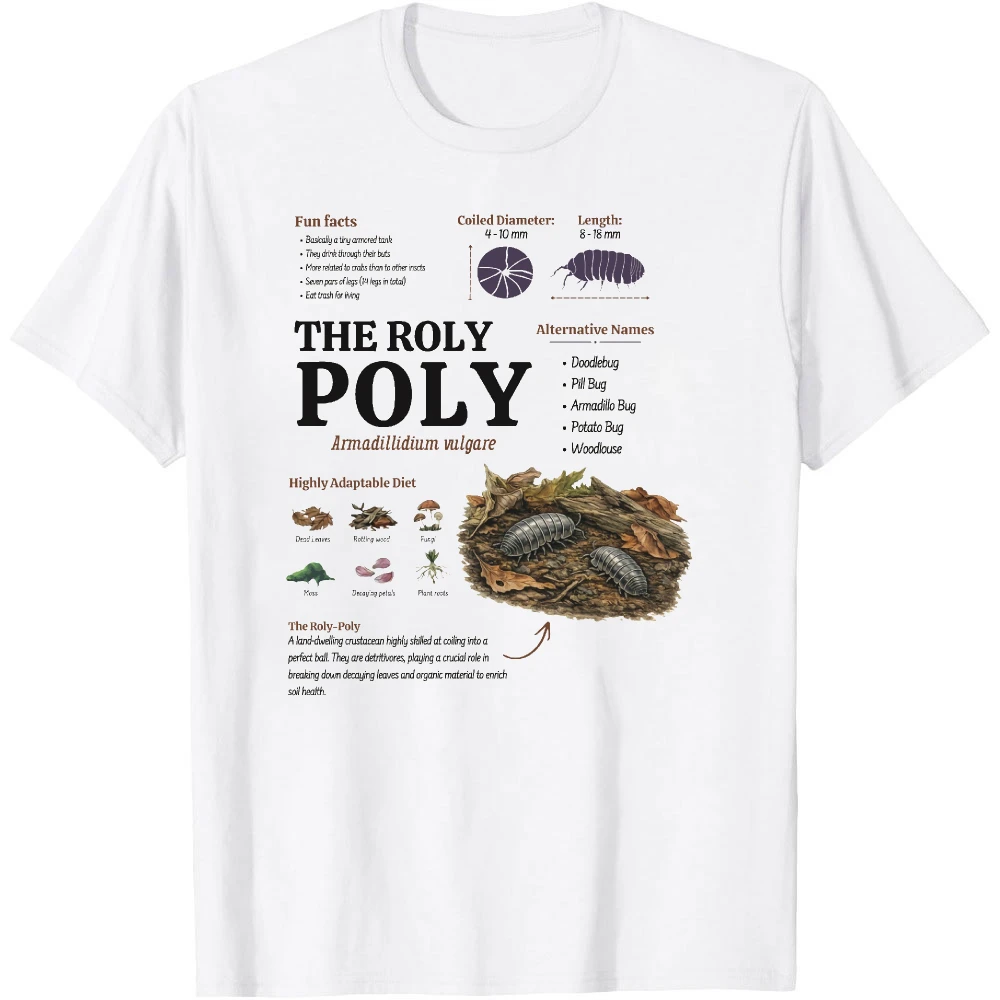 The Roly Poly Pill Bug T Shirt Men White Insect Graphic Tee Short Sleeve Nature Science Biology Entomology Gift Tops