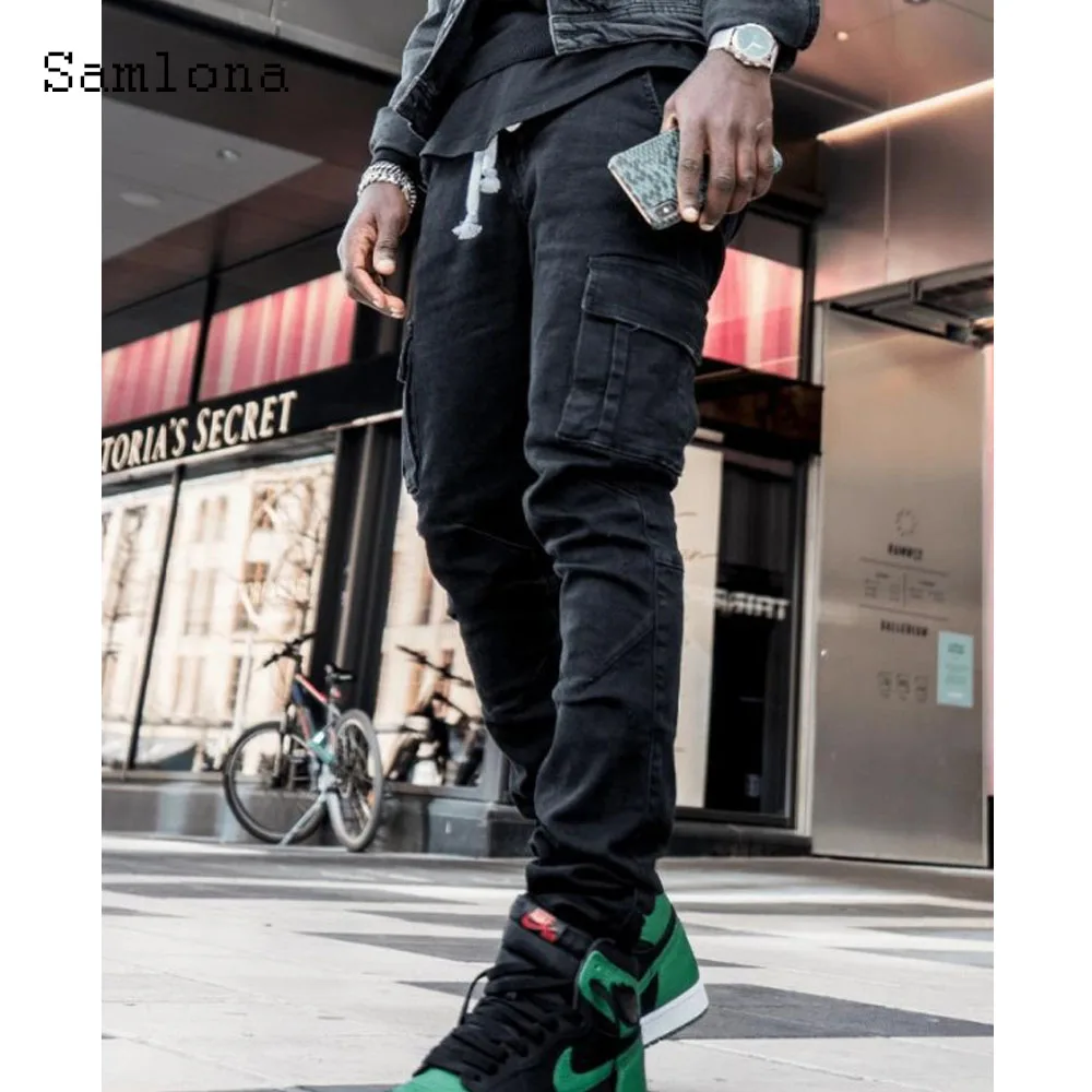 

Men Sexy Cargo Denim Pants Black Blue Casual Pencil Pantalon Men's Jeans 2024 European and American style Fashion Demin Trousers