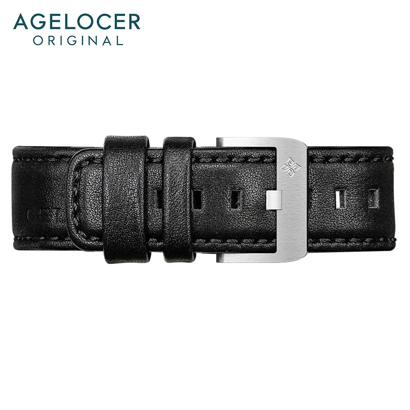 AGELOCER Original Brand Racing Watch Watchband width 26mm Black Rubber Strap Leather Strap 316L Stainless Steel Buckle