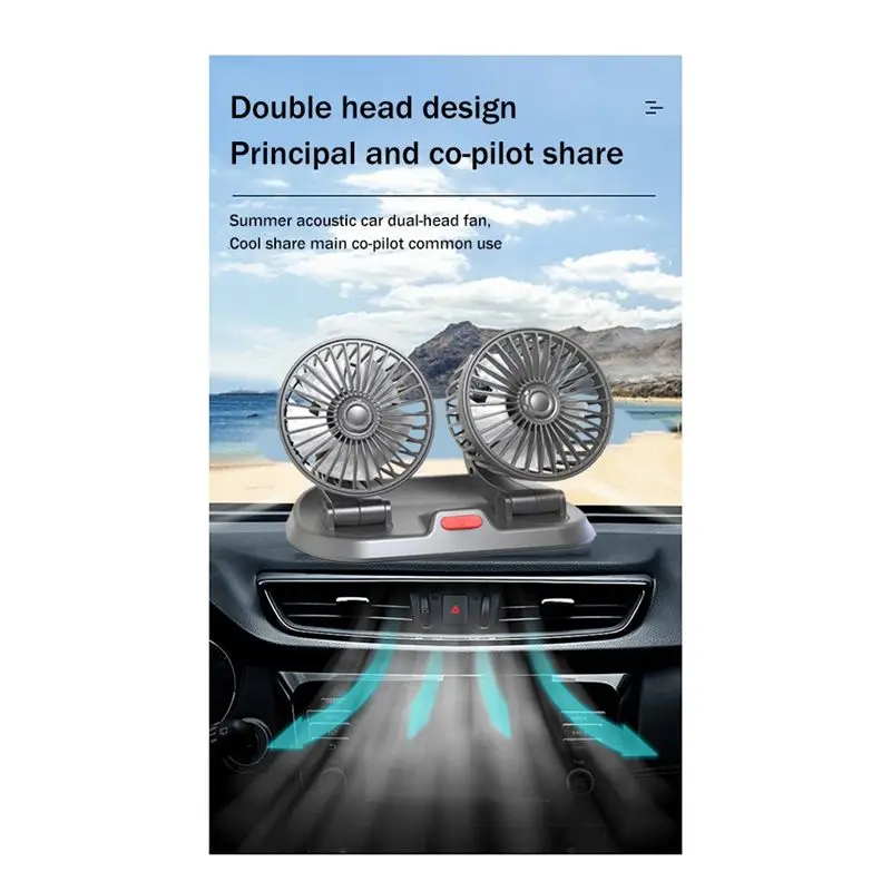 SWXF Ventilatore per auto USB Ventilatore a doppia testa Ventola di raffreddamento automatica portatile Raffreddamento Ventilatore elettrico per vento grande Ventilatore pieghevole per auto per uso domestico