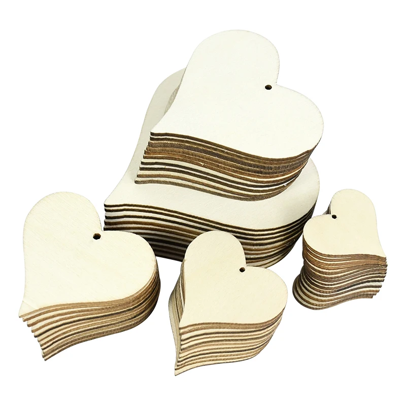 10-100Pcs Natural Unfinished Hearts Wooden Slice Blank DIY Wood Craft Scrapbooking Supplies Wedding Party Decoration For Home