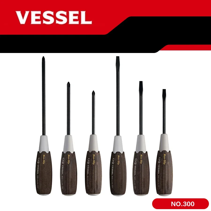 VESSEL No.300 Non-Slip Wooden handle Grip Screwdriver Multi-specification Precision Screwdriver Japan Hand Tools  Series