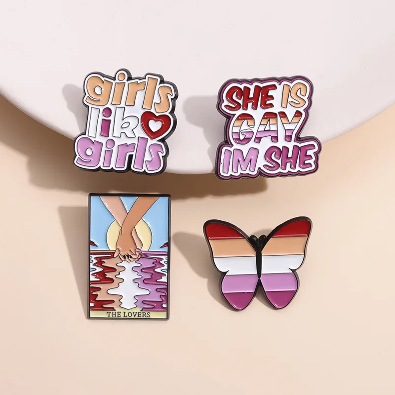 Lesbians Enamel Pins Custom Girls Live Girls Brooches Lapel Badges She Is Gay Jewelry Gift for Loves Friends