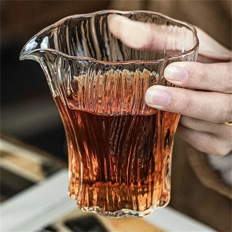 250ml Bark pattern Glass Tea Pitcher Fair Cup Tea Coffee Server Chahai Tea Ceremony Glass Serving Teacup Coffee Pot Wine Jug