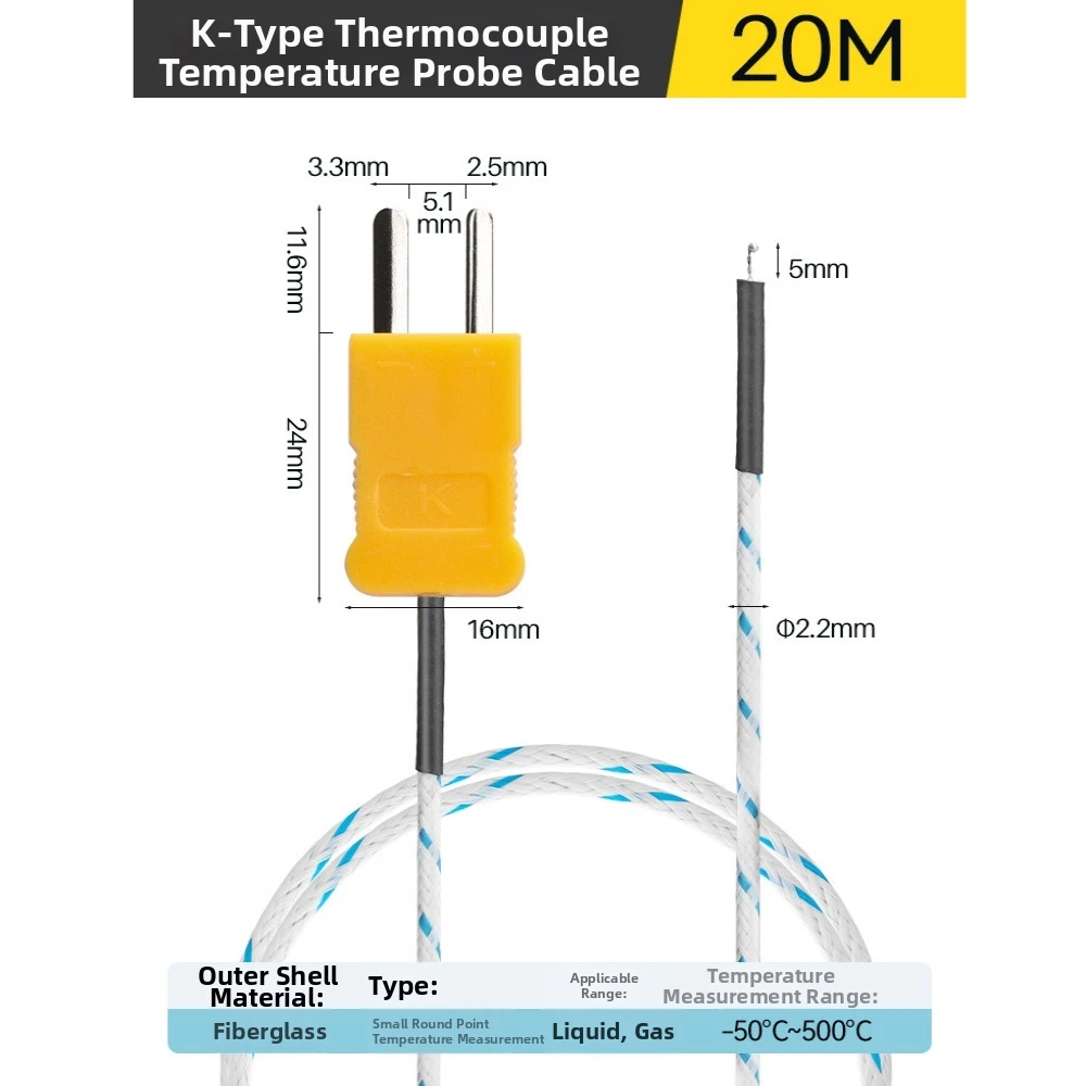 New 0.5/1/3/5/10/15/25M Long Wire Temperature Test TM-902C TES-1310 K-type TP-01 Thermo Sensor Probe -50~500° Concrete Tester