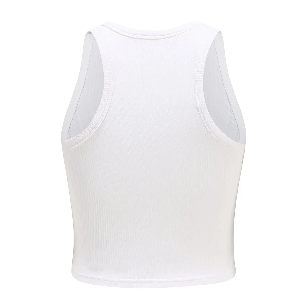 Camiseta sin mangas con espalda de nadador para mujer, Top corto elástico de punto acanalado sin mangas con cuello alto y espalda cruzada, ropa básica de verano