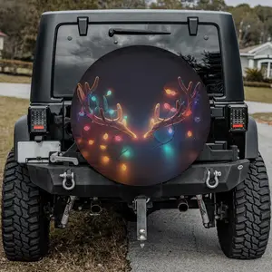 Reindeer Christmas Light Spare Tire Cover with Or Without Backup Camera Hole, Spare Tire Cover Reindeer Print Multisize