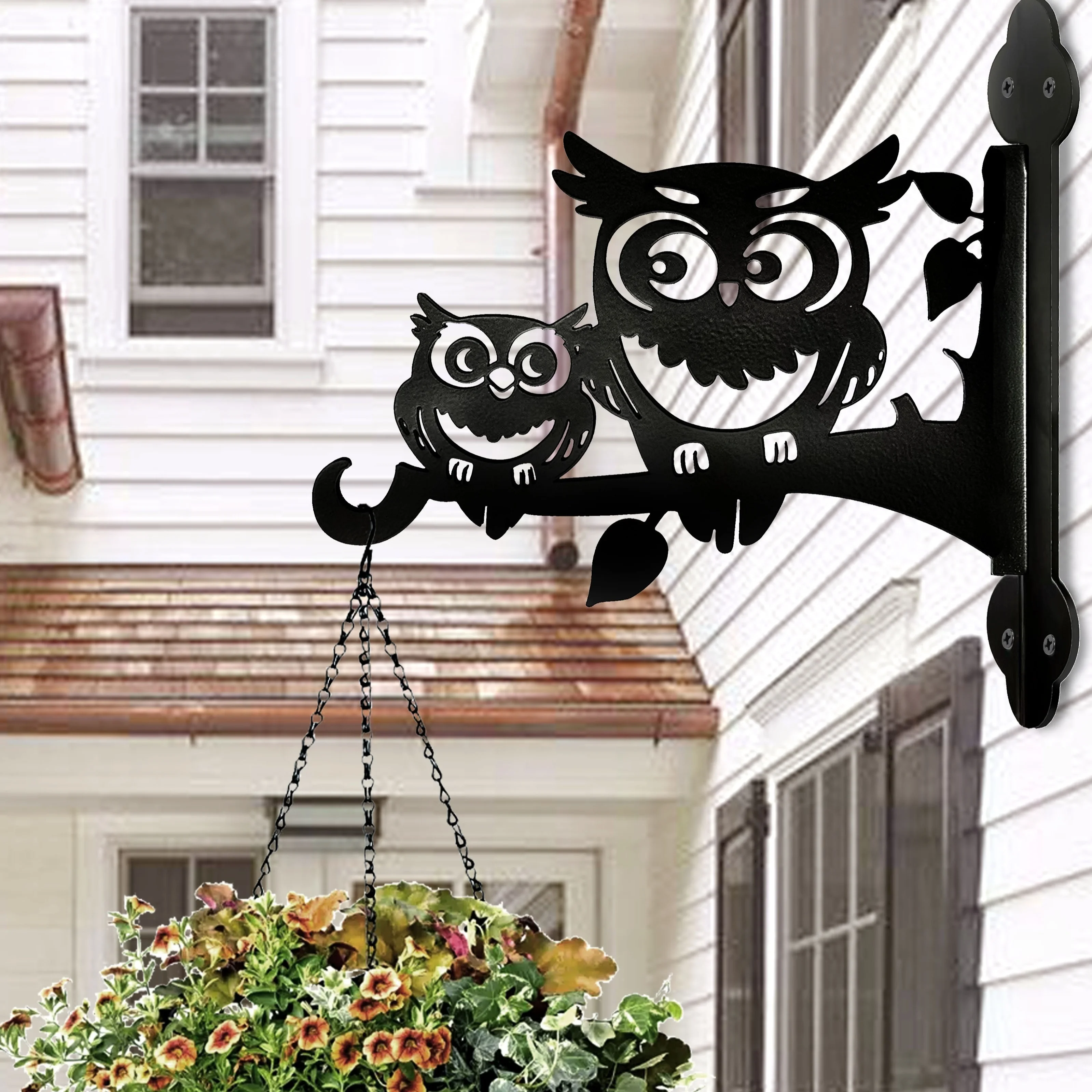 1pc Heavy Duty Metal Owl Plant Hanger, Adorable Mom and Baby Owl Branch Hook Basket Bracket for Outdoor Porch Patio Garden