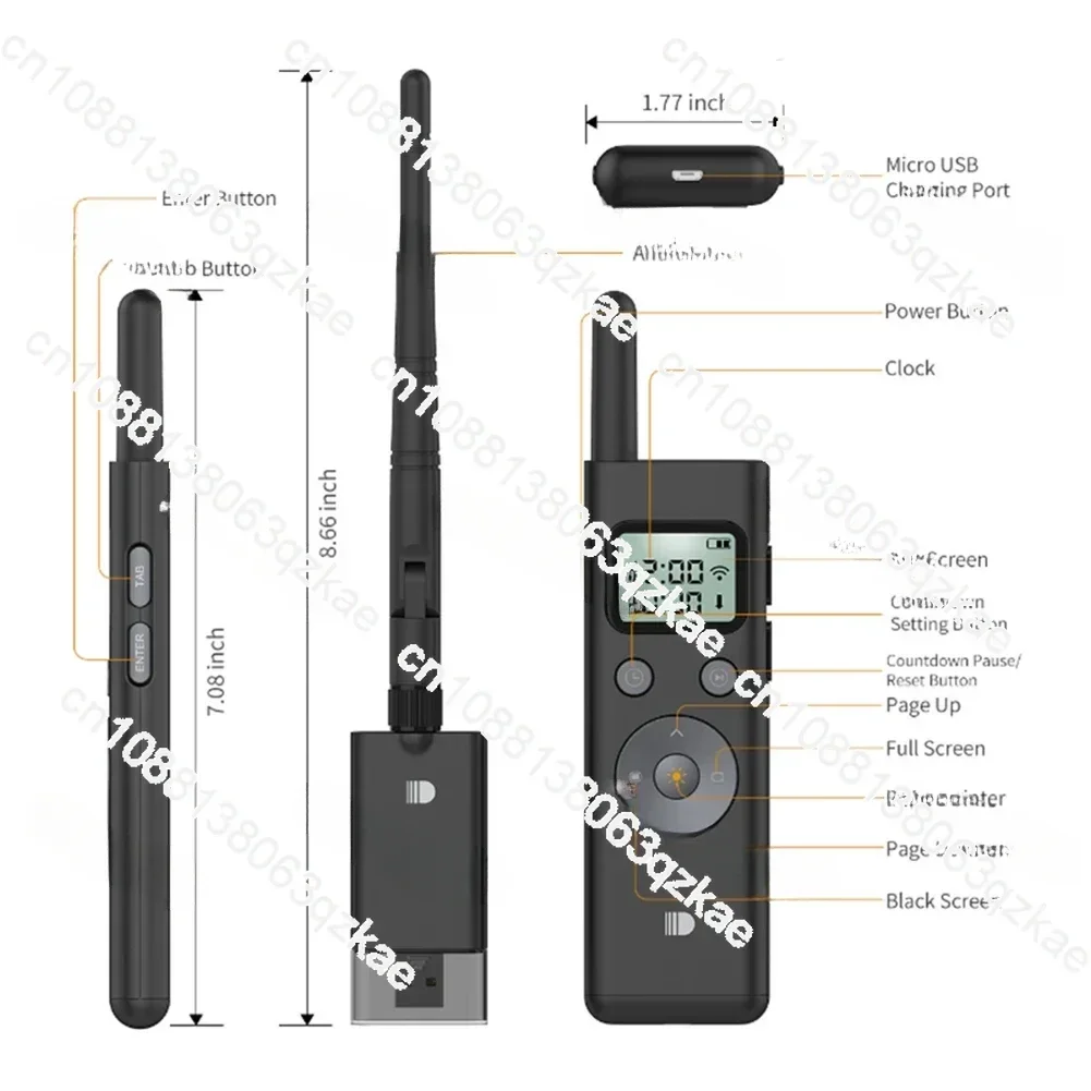 For Wireless PowerPoint Presentation Ppt Pointer Clicker Presenter LCD Display Green Light RF Remote Control 300M Distance