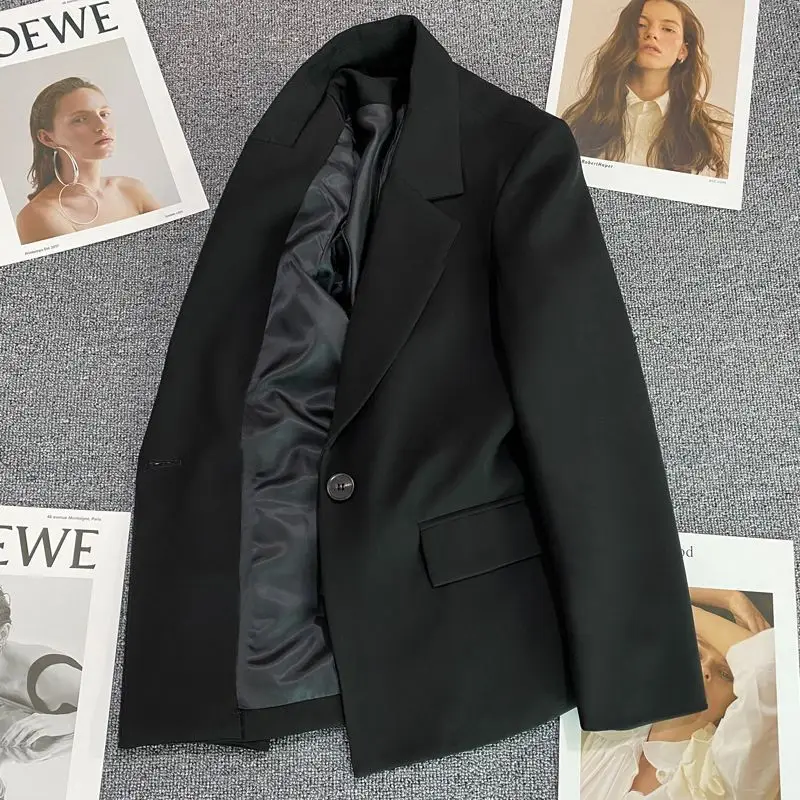 بدلة ضيقة بزر واحد مستقيمة الساق للنساء Bla ort Length ربيع الخريف جديد Sle متعدد الاستخدامات Faion