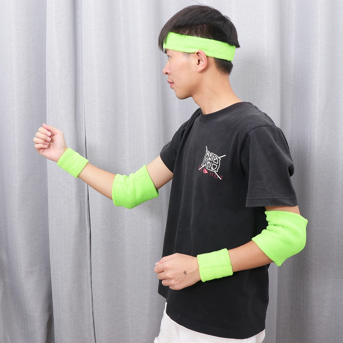 

5 PCS Headband Fluorescent Green Wristguard Set Elastic Headbands Men Athletic Wristbands Anti-sweat Miss