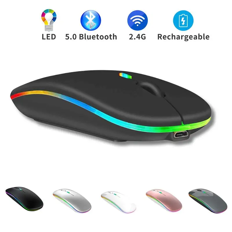 ماوس لاسلكي مزدوج الوضع متوافق مع بلوتوث، ماوس كمبيوتر محمول LED قابل لإعادة الشحن، فأرة كمبيوتر محمولة لأجهزة الكمبيوتر المحمولة iPad Tablet #1