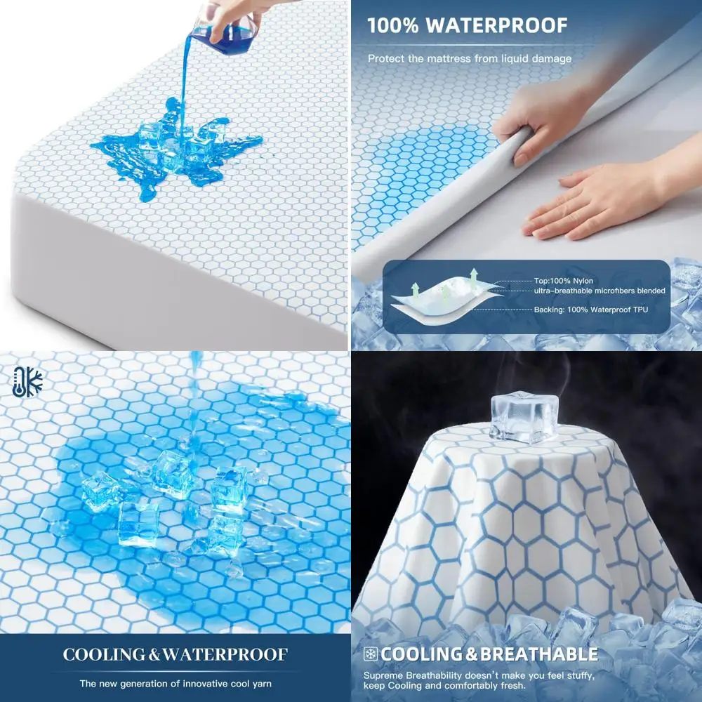 

California King Size Cooling Mattress Protector with Waterproof Elastic Fitted Sheet for Mattresses 8 to 21 Inches Deep