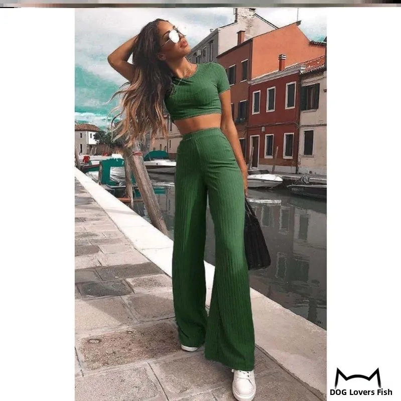 

Модный повседневный женский брючный костюм, эластичные широкие брюки, комплект из двух предметов, простой дизайн для молодых женщин 8-25 лет