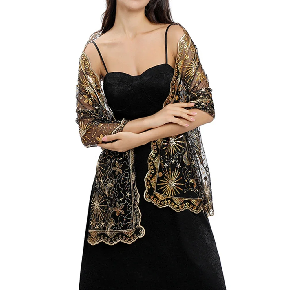 

Sequined Glitter Beaded Shawl Scarf Print Sparkling Eye-catching Charming Elegant Shawl Suitable For Formal Evening Party Dance