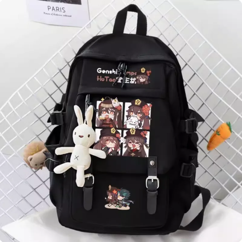 Anime Genshin Impact Hutao Sac à dos de grande capacité pour filles, décoration de ceinture, sac de voyage, cartable pour garçon adolescent