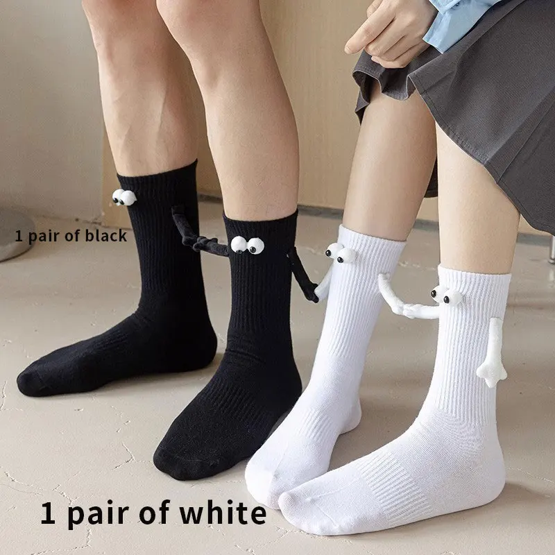 1 pair of new hand-in-hand socks, mid tube socks, quirky and personalized three-dimensional socks, couple socks