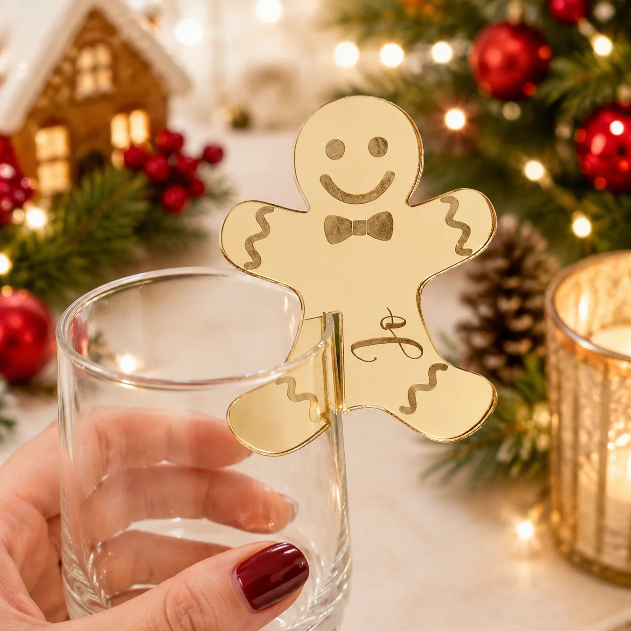10/30/50Pcs Personalized Christmas Gingerbread Man Wine Glass Charm Custom Place Cards Drink Marker Name Tag Table Decorations