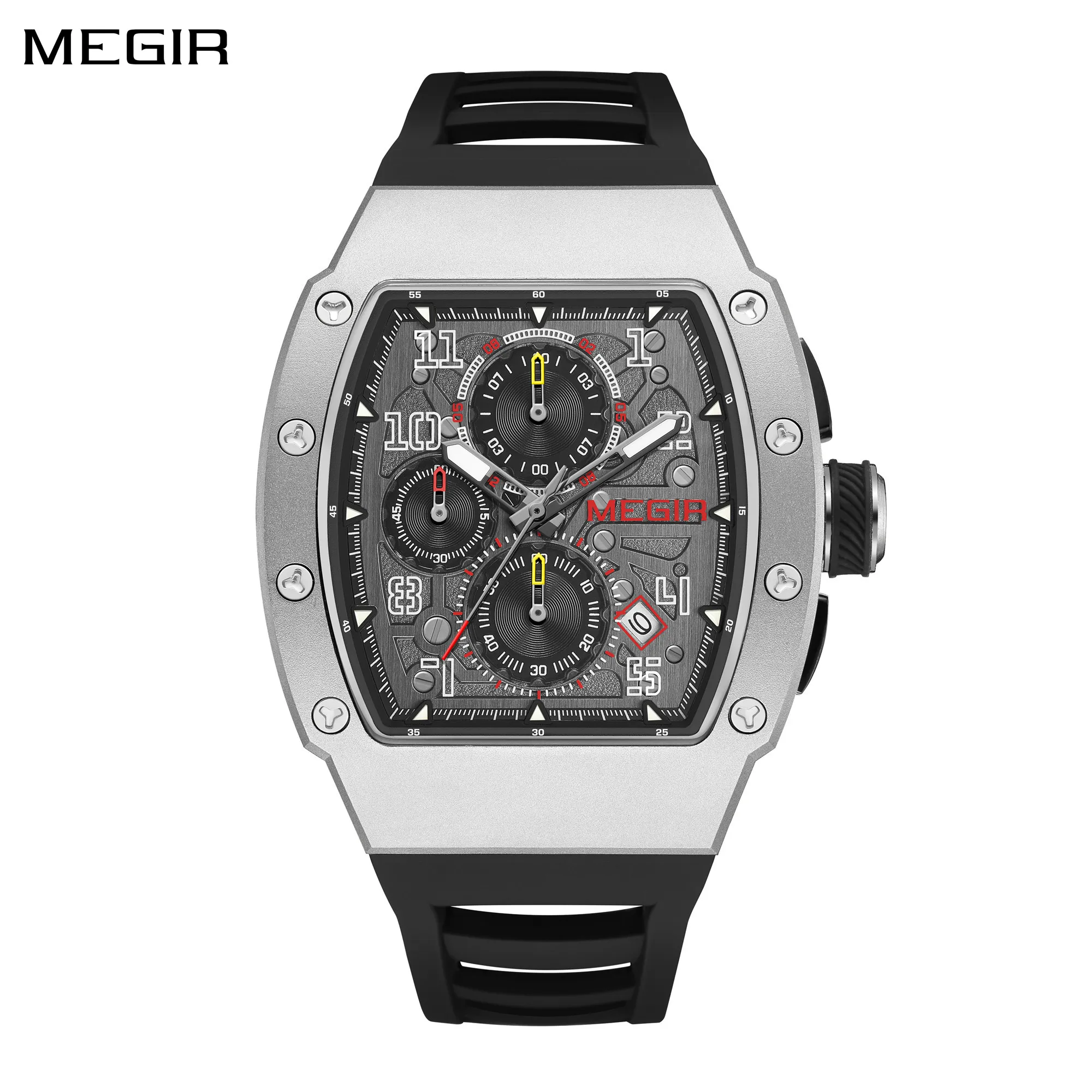 MEGIR Brand Fashion Steel Case Quartz Watch for Men Luxury Sport Military WristWatch Large Dial Male Clock Chronograph Auto Date