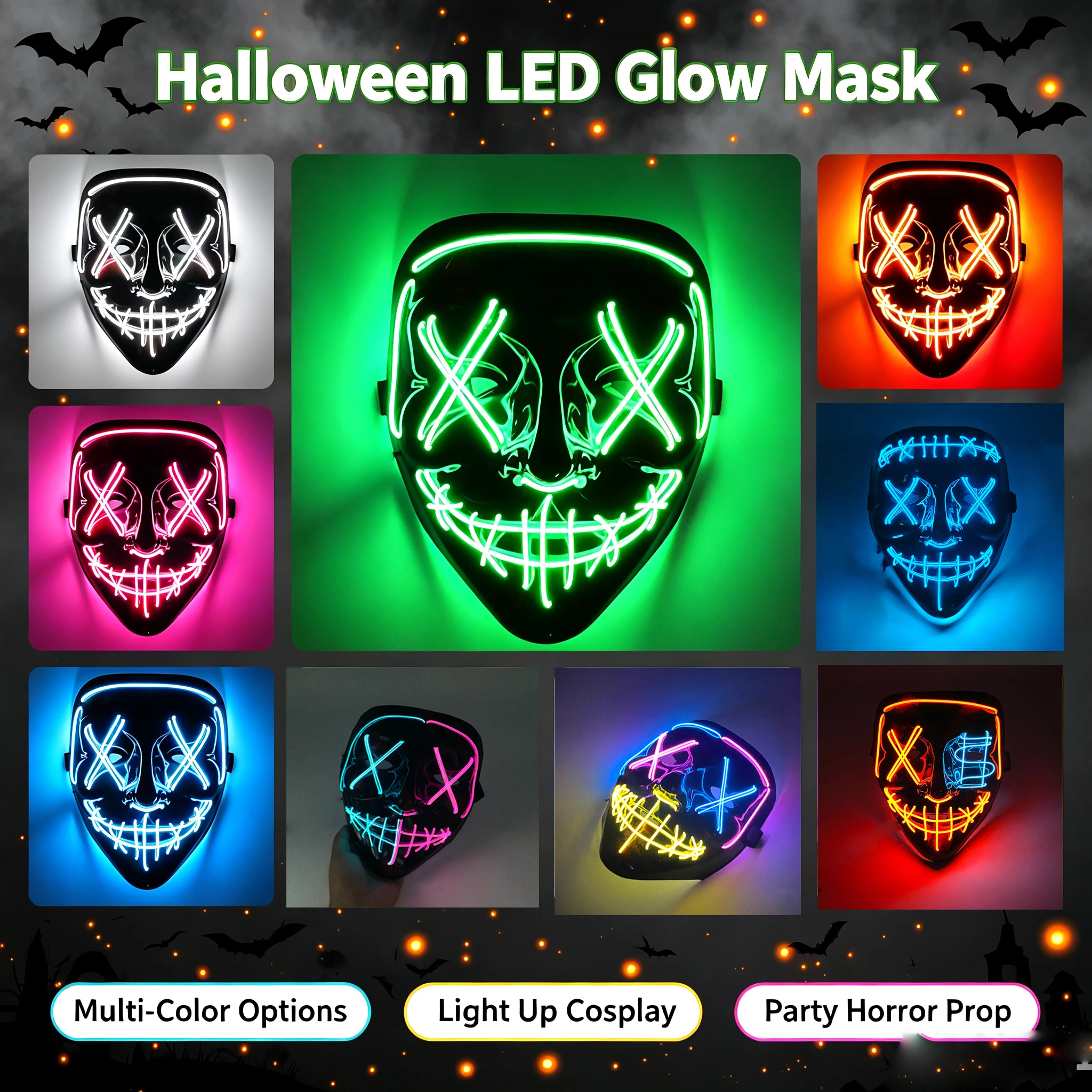 Wireless Purge Luminous LED Mask Adult Full Face Headgear Costumes Cosplay Mask Carnival Horror Masquerade Glow In The Dark