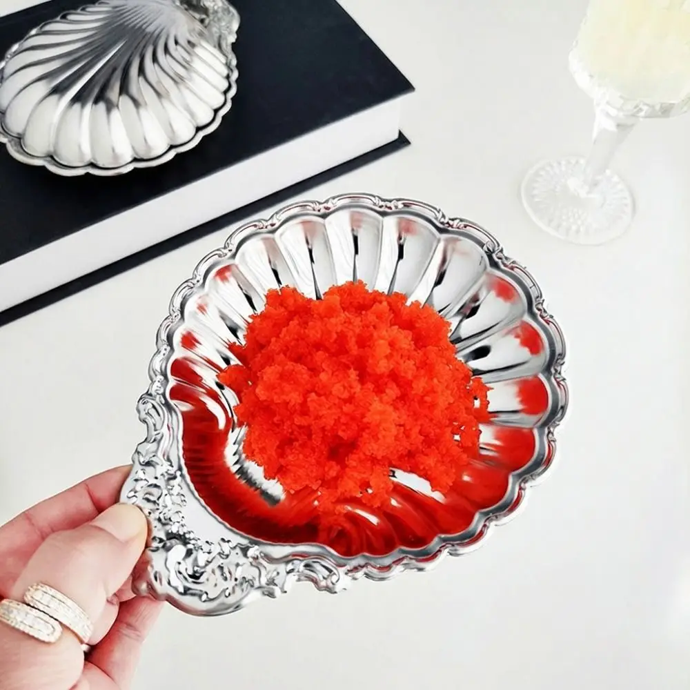 304 Stainless Steel Shell Shaped Dish Embossed Details Photo Props Dessert Plate Multi-purpose Silver Jewelry Storage Tray