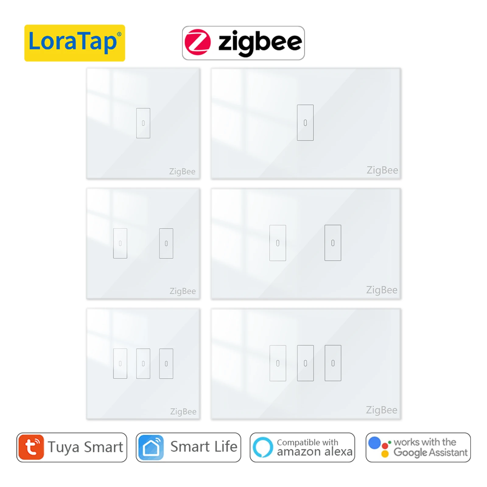 LoraTap EU/US Tuya ZigBee 3.0 Light Crystal Tempered Panel Switch Breaker Smart Life App Remote Control by Alexa Google Home